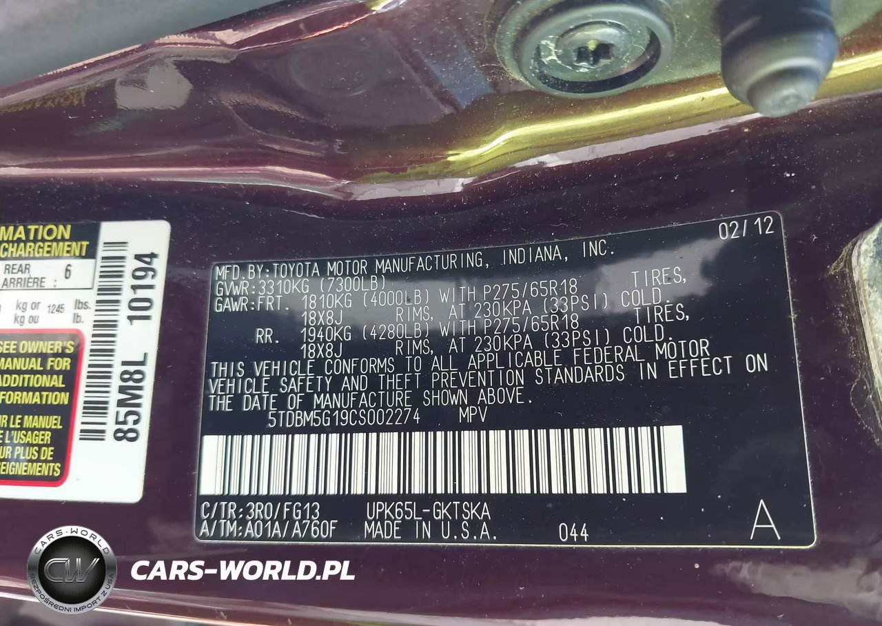 2012 Toyota Sequoia Sr5 4.6L V8 VIN:5TDBM5G19CS002274 - 9