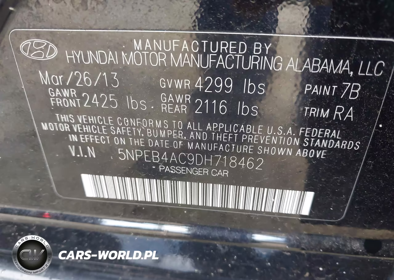 2013 Hyundai Sonata Gls VIN:5NPEB4AC9DH718462 - 9