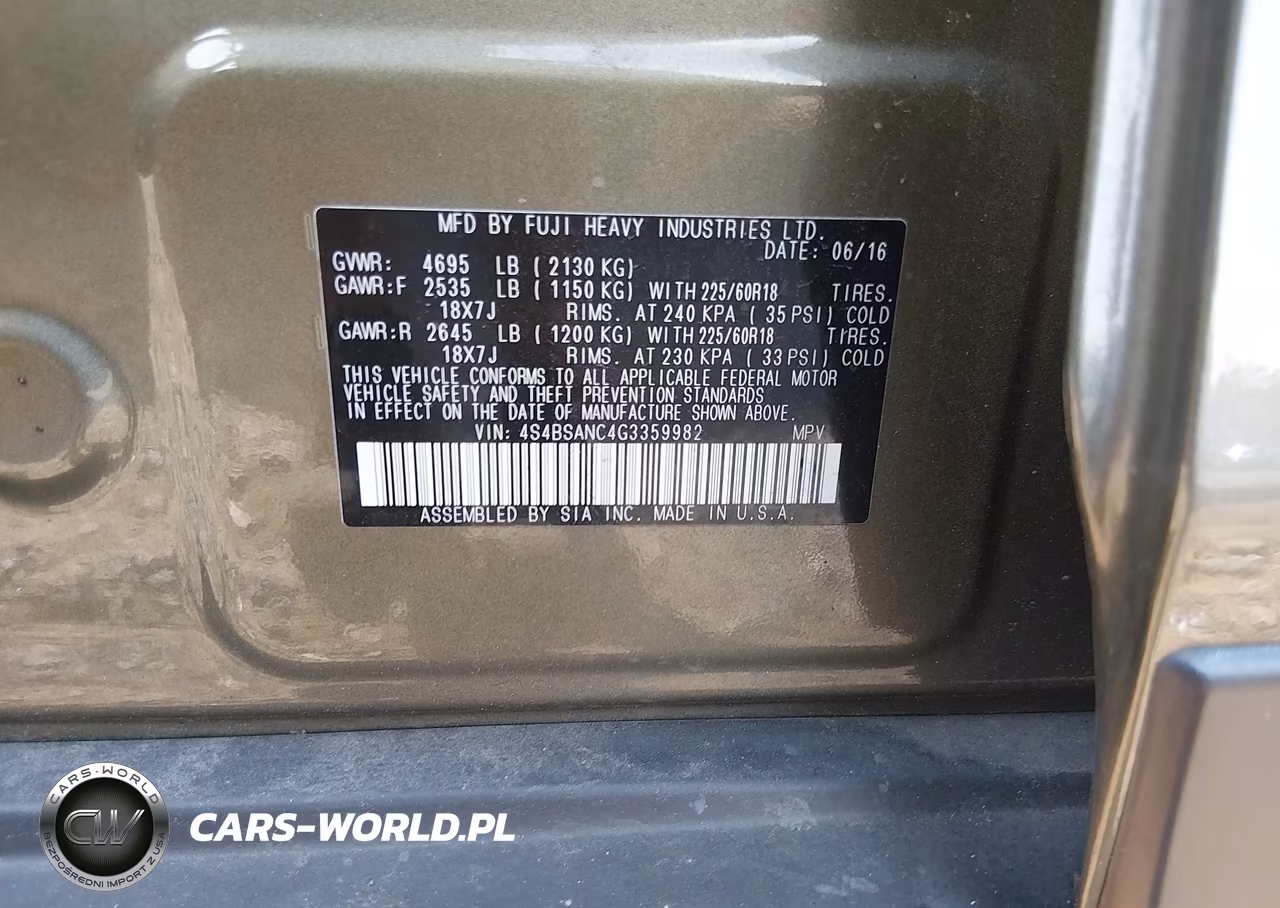 2016 Subaru Outback 2.5I Limited VIN:4S4BSANC4G3359982 - 9