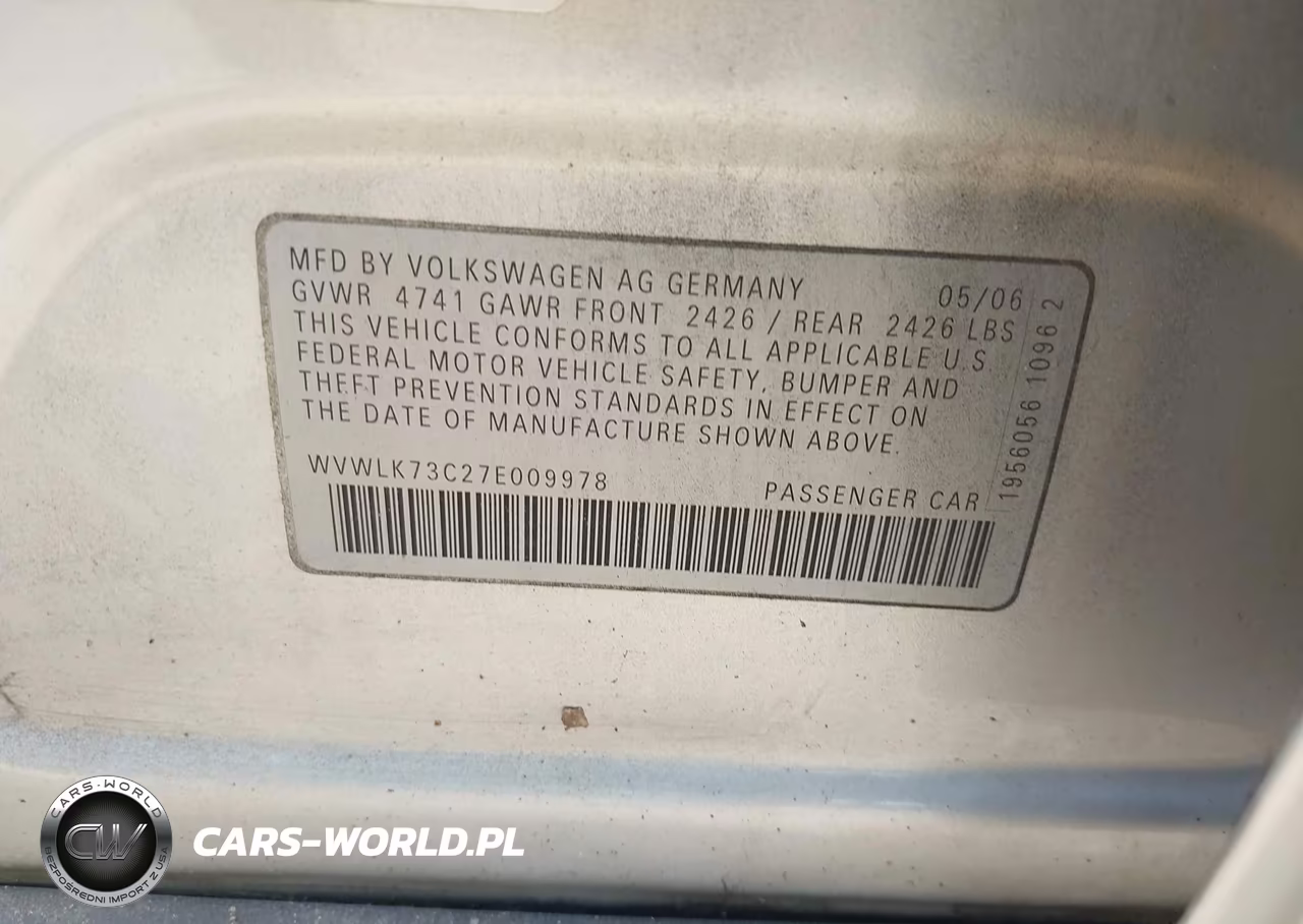 2007 Volkswagen Passat 2.0T VIN:WVWLK73C27E009978 - 9