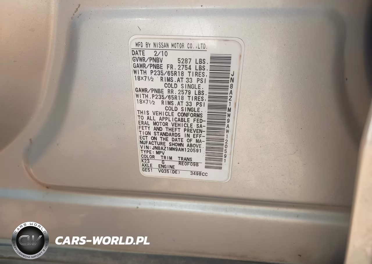 2010 Nissan Murano Sl VIN:JN8AZ1MW9AW120591 - 9