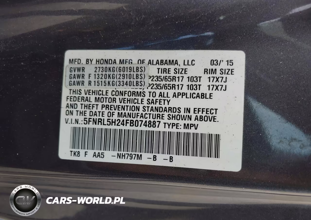 2015 Honda Odyssey Lx VIN:5FNRL5H24FB074887 - 9