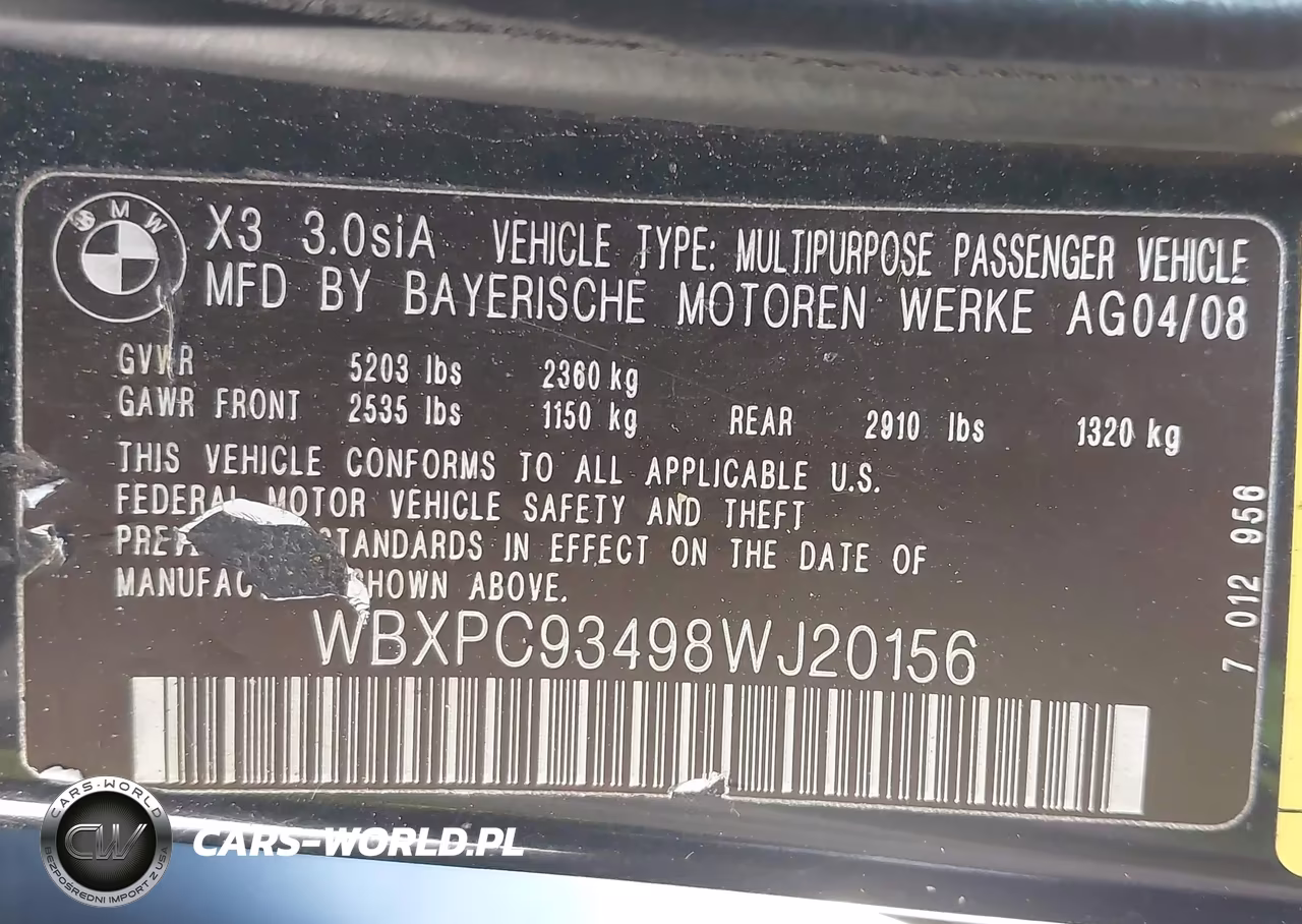 2008 BMW X3 3.0Si VIN:WBXPC93498WJ20156 - 9
