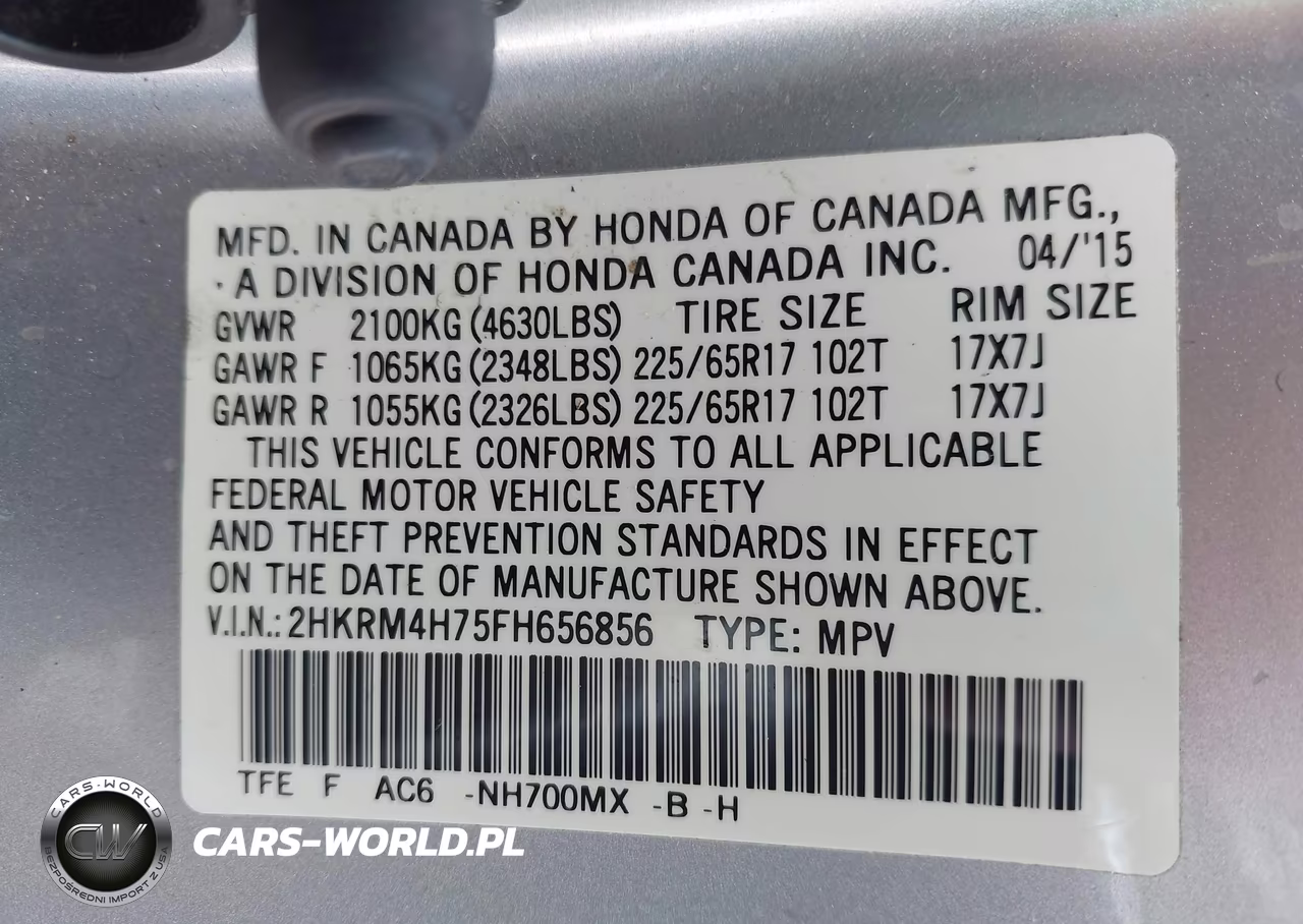 HONDA CR-V EXL VIN:2HKRM4H75FH656856 - 9