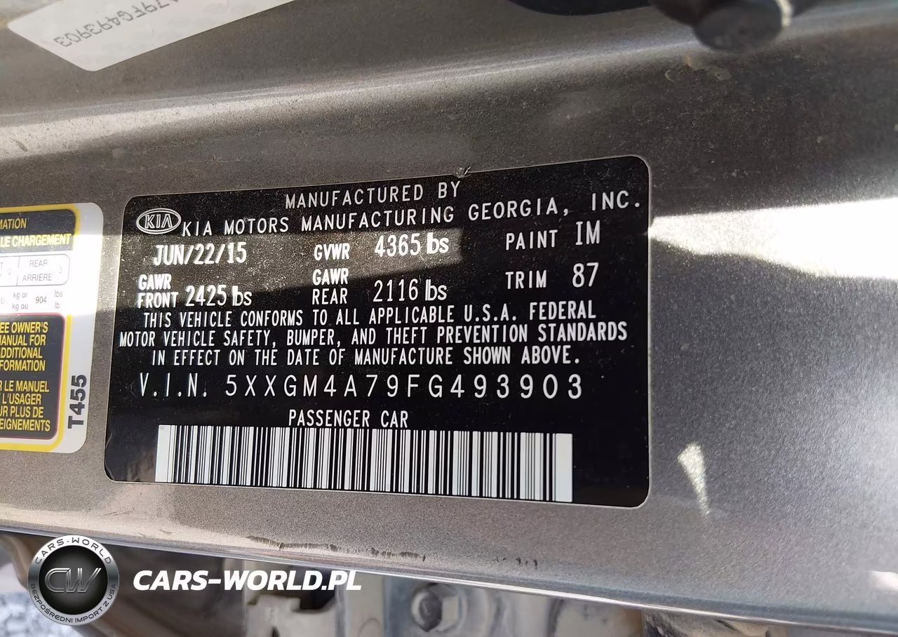 2015 Kia Optima Lx VIN:5XXGM4A79FG493903 - 9
