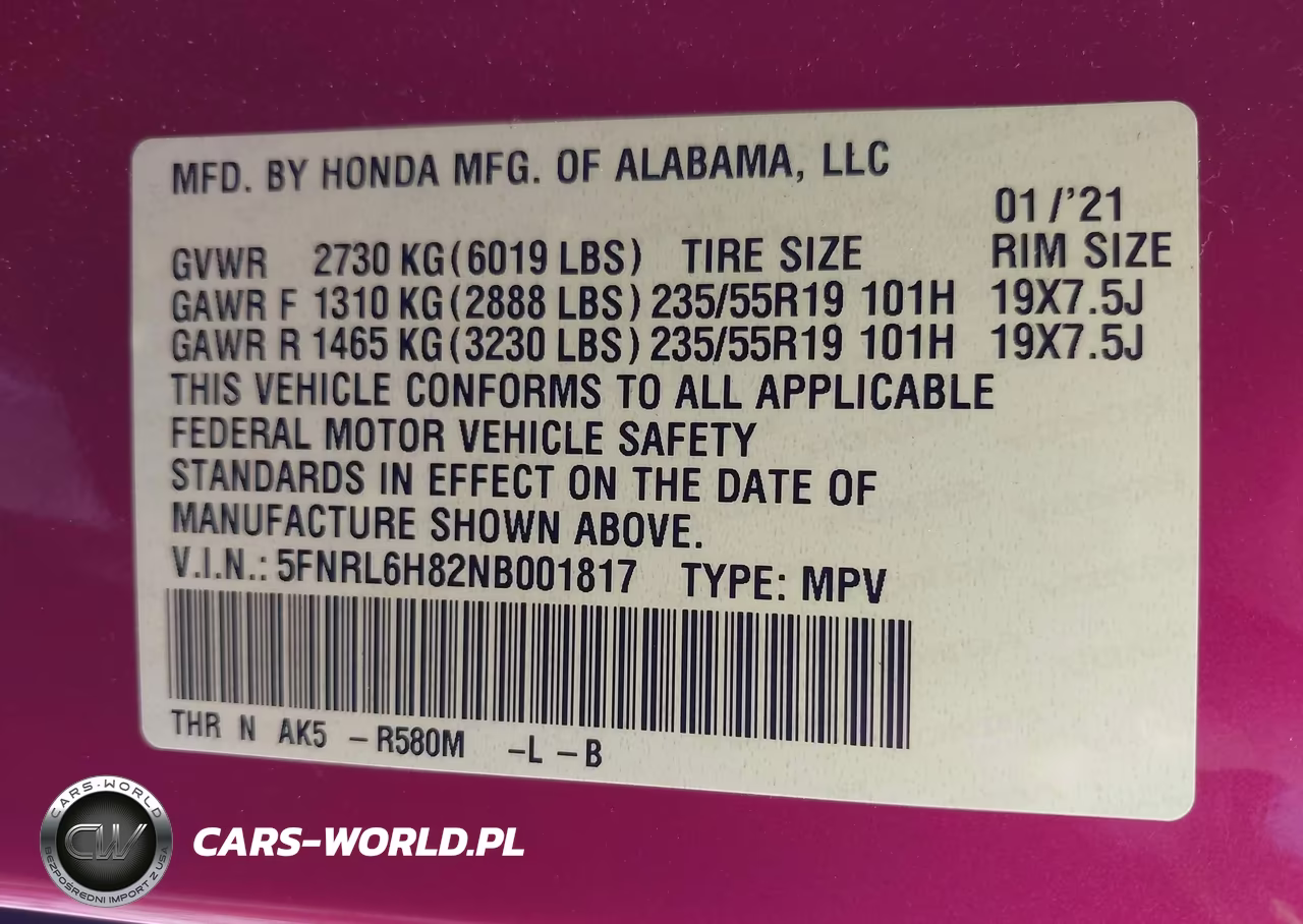 2022 Honda Odyssey Touring VIN:5FNRL6H82NB001817 - 9