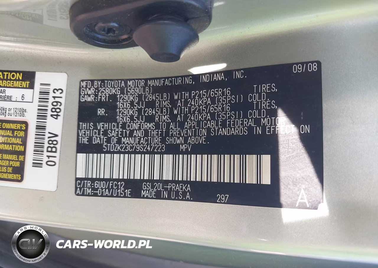 2009 Toyota Sienna Le VIN:5TDZK23C79S247223 - 9