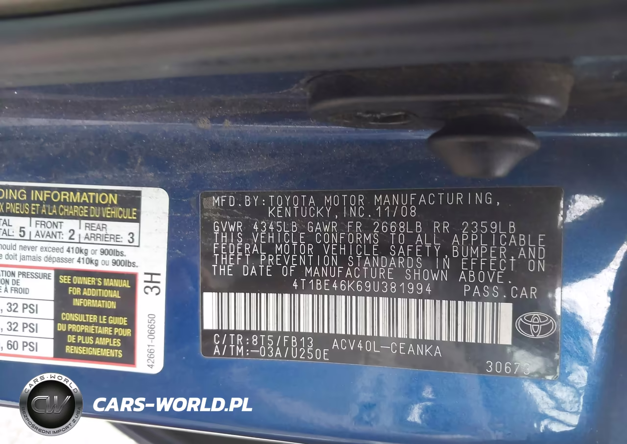 2009 Toyota Camry Le VIN:4T1BE46K69U381994 - 9