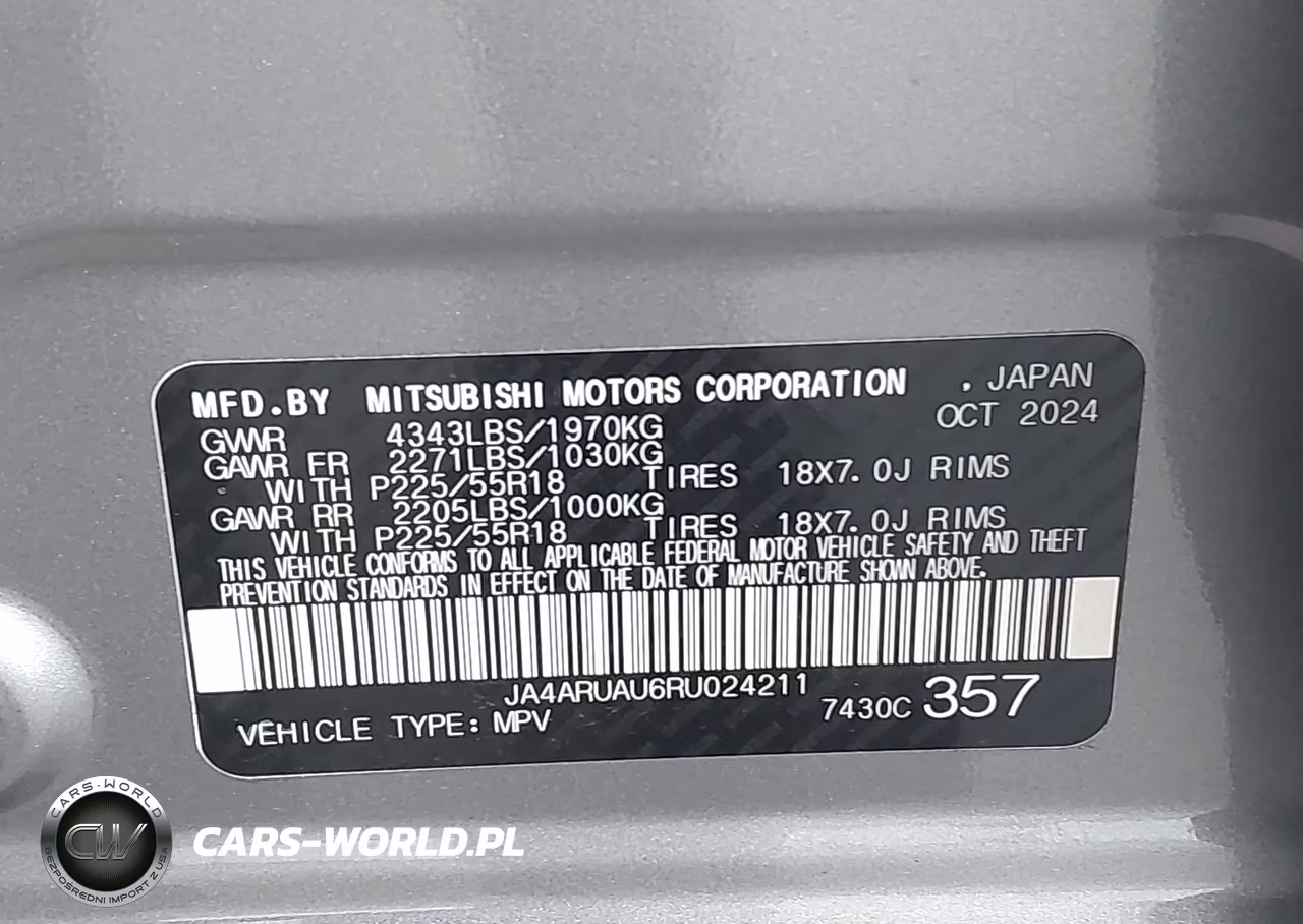 2024 Mitsubishi Outlander Sport 2.0 Es Awc-2.0 Le Awc-2.0 Ralliart Awc-2.0 S Awc-2.0 Se Awc-2.0 Trail Edition Awc VIN:JA4ARUAU6RU024211 - 9
