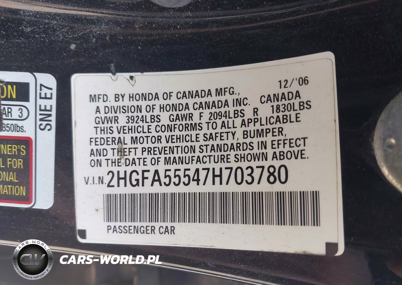 2007 Honda Civic Si VIN:2HGFA55547H703780 - 9