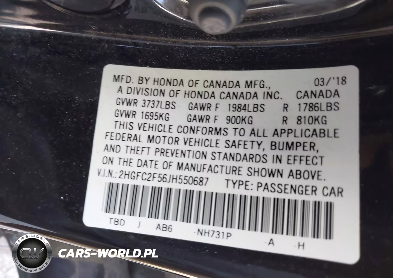 2018 Honda Civic Lx VIN:2HGFC2F56JH550687 - 9