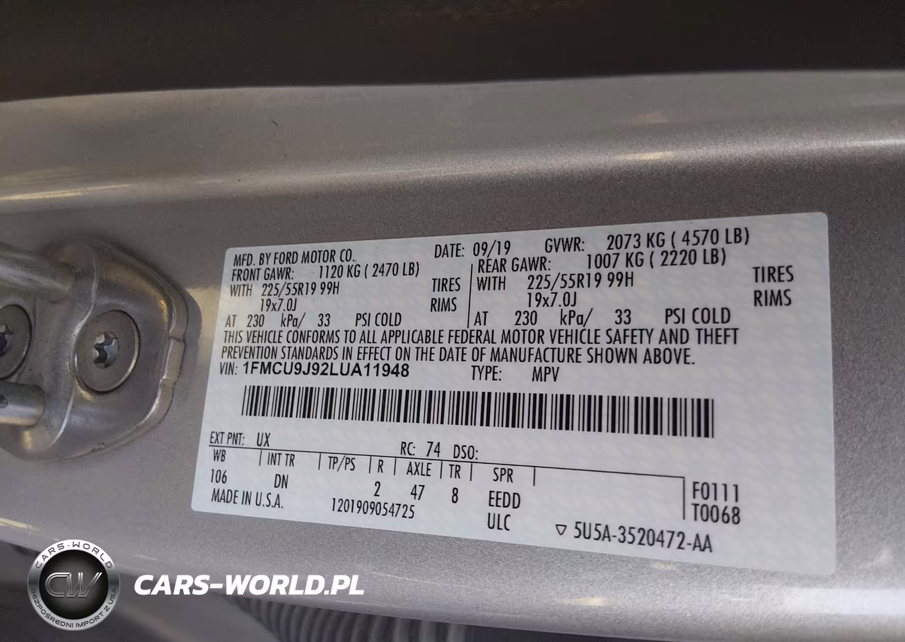 2020 Ford Escape Titanium VIN:1FMCU9J92LUA11948 - 9