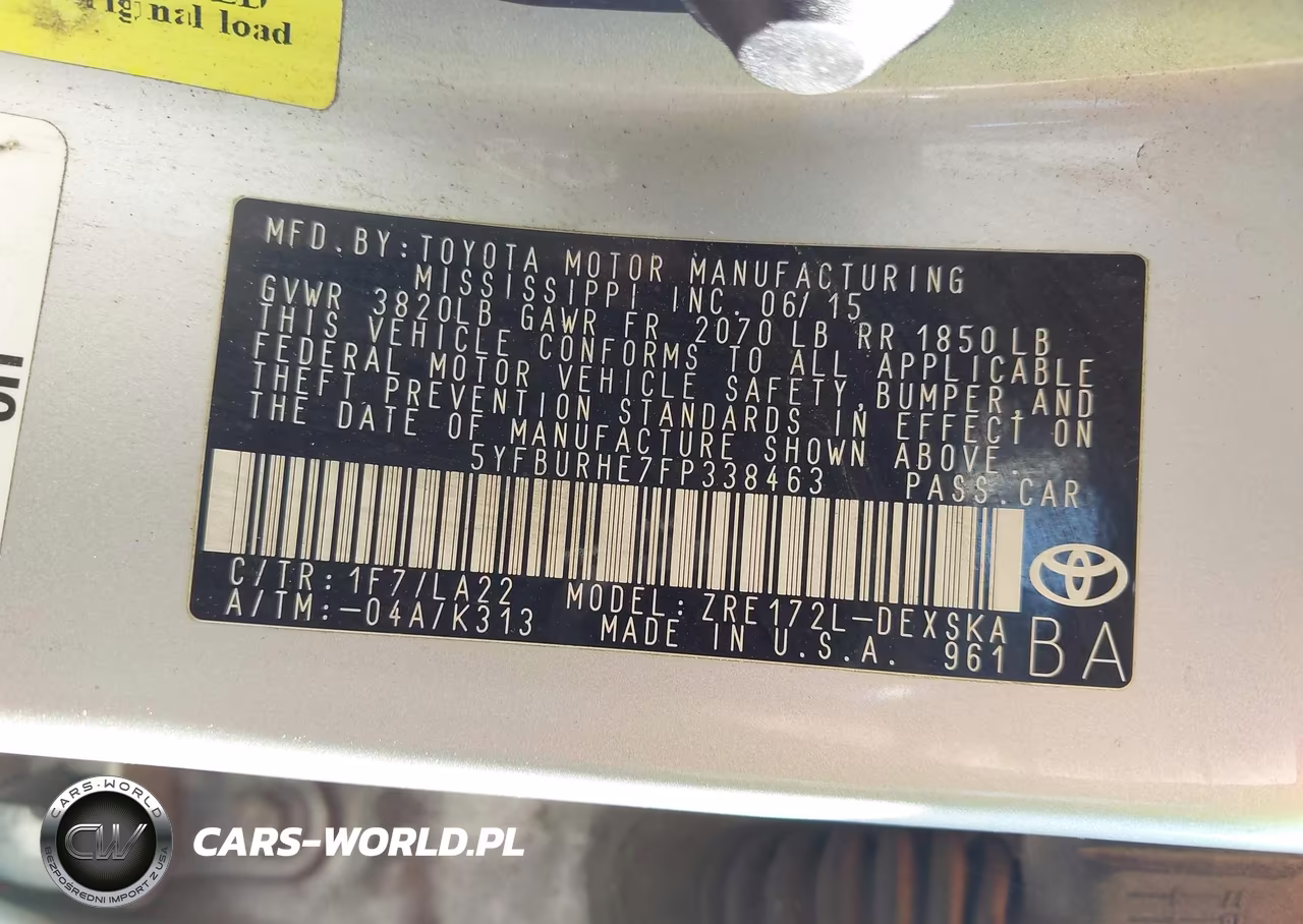 2015 Toyota Corolla S Premium VIN:5YFBURHE7FP338463 - 9
