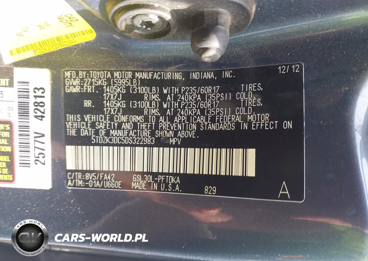 2013 Toyota Sienna L V6 7 Passenger VIN:5TDZK3DC5DS322983 - 9