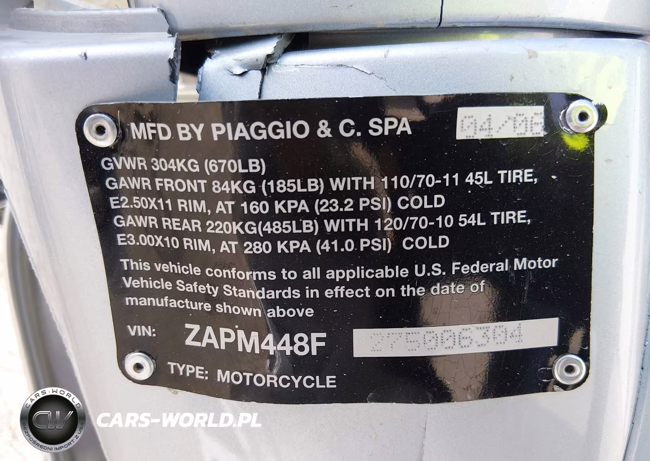 2007 Vespa Lx 150 VIN:ZAPM448F275006304 - 10