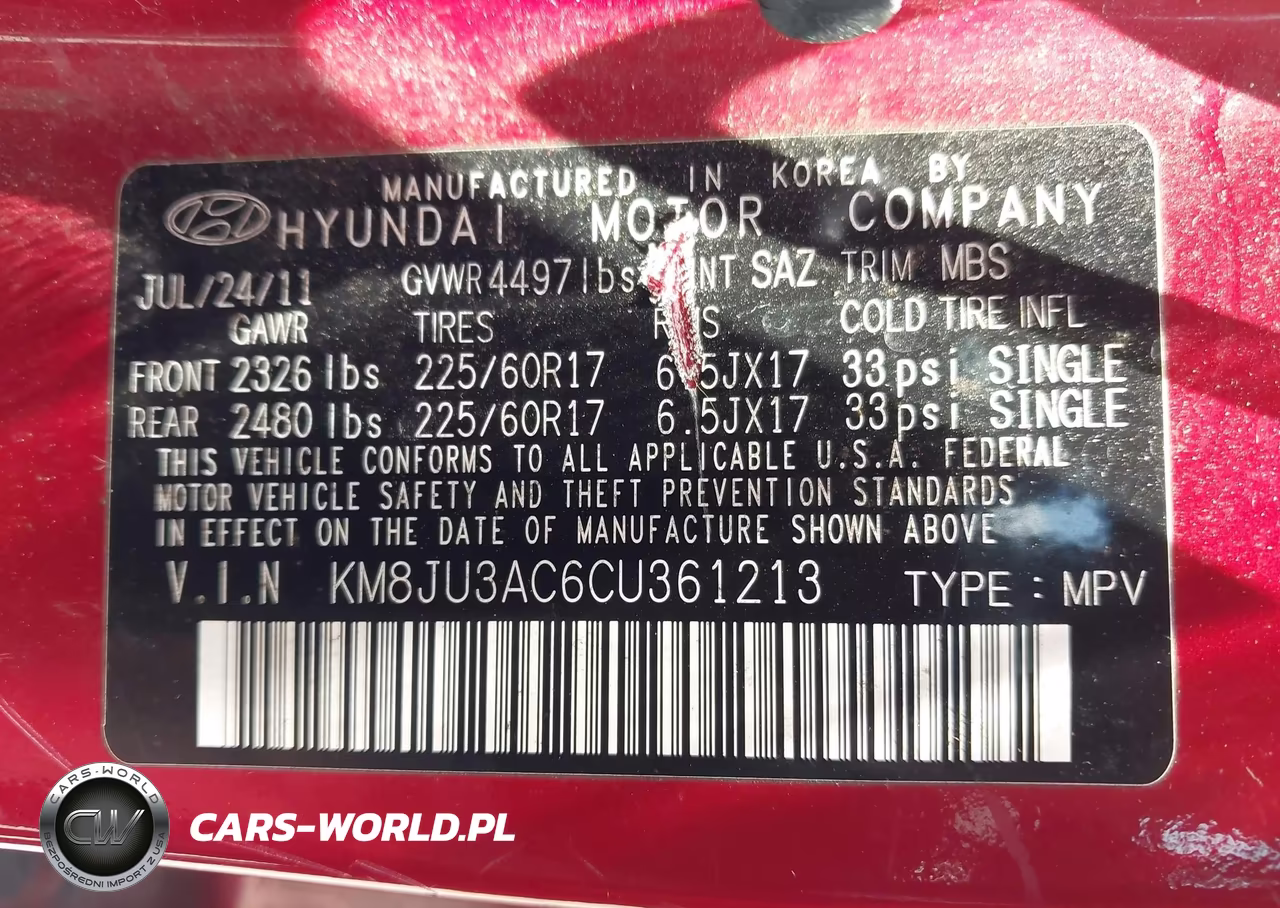 2012 Hyundai Tucson Gls VIN:KM8JU3AC6CU361213 - 9