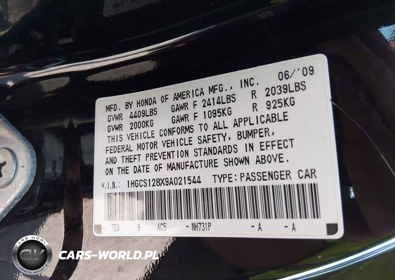 2009 Honda Accord 2.4 Ex-L VIN:1HGCS128X9A021544 - 9
