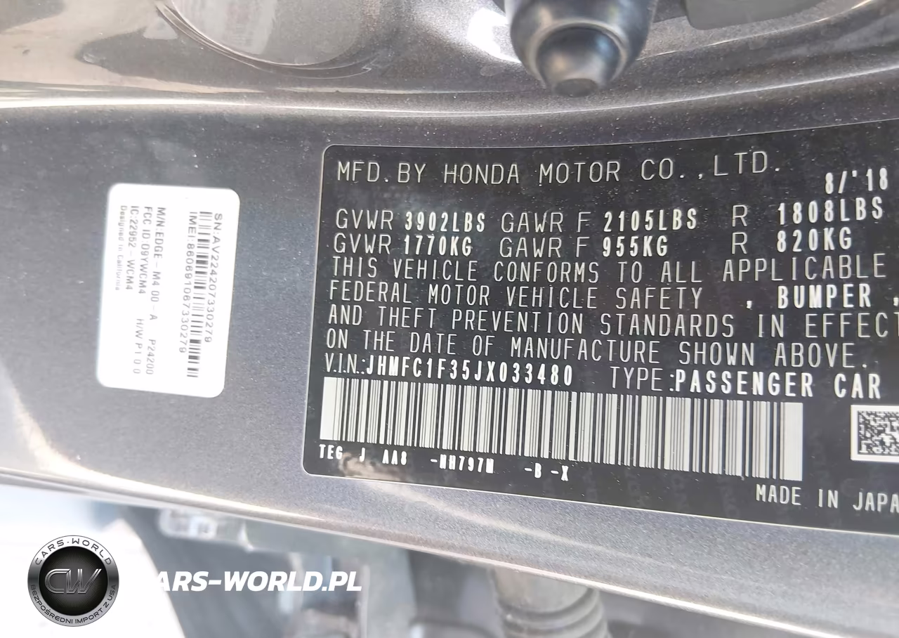 2018 Honda Civic Ex-T VIN:JHMFC1F35JX033480 - 9