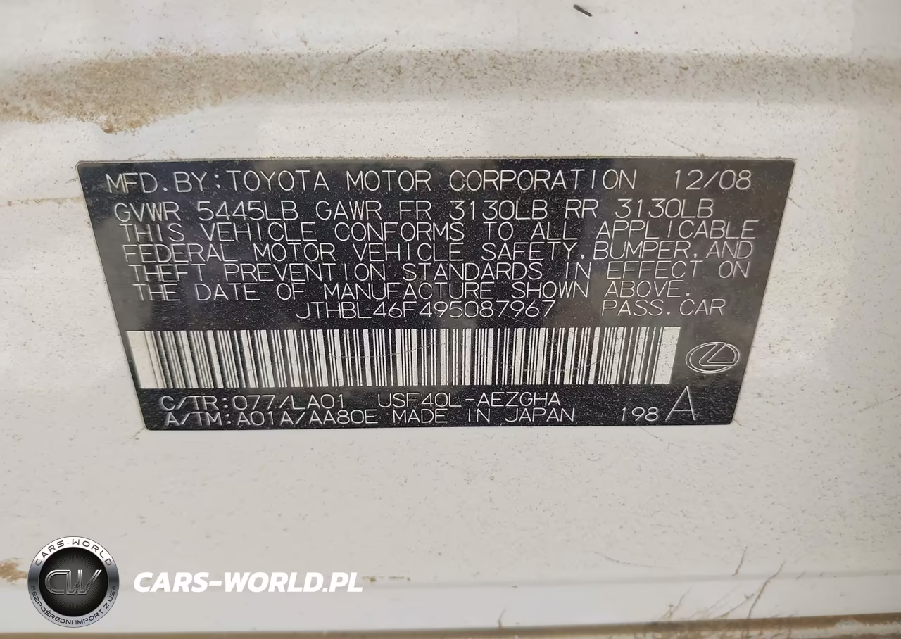 2009 Lexus Ls 460 VIN:JTHBL46F495087967 - 9