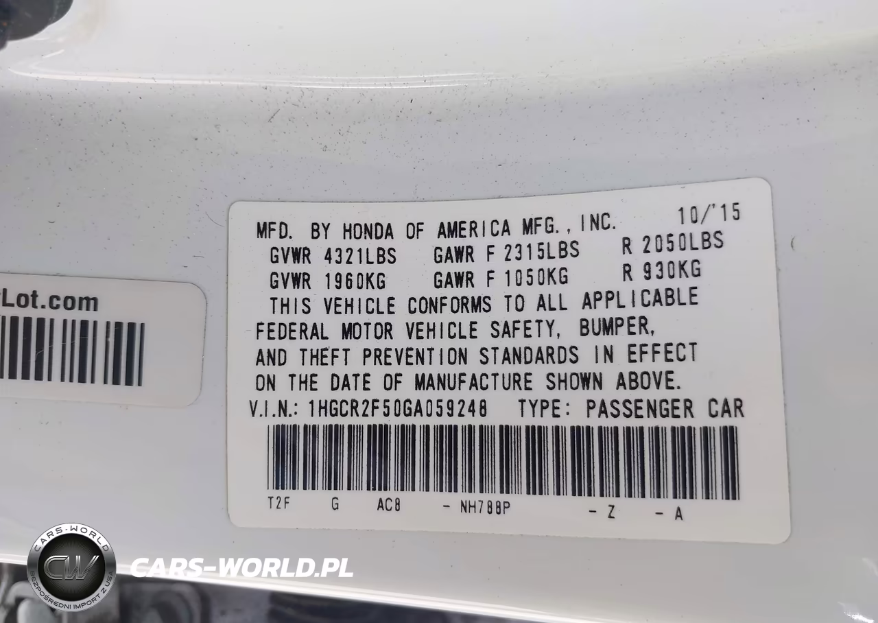 2016 Honda Accord Sport VIN:1HGCR2F50GA059248 - 9