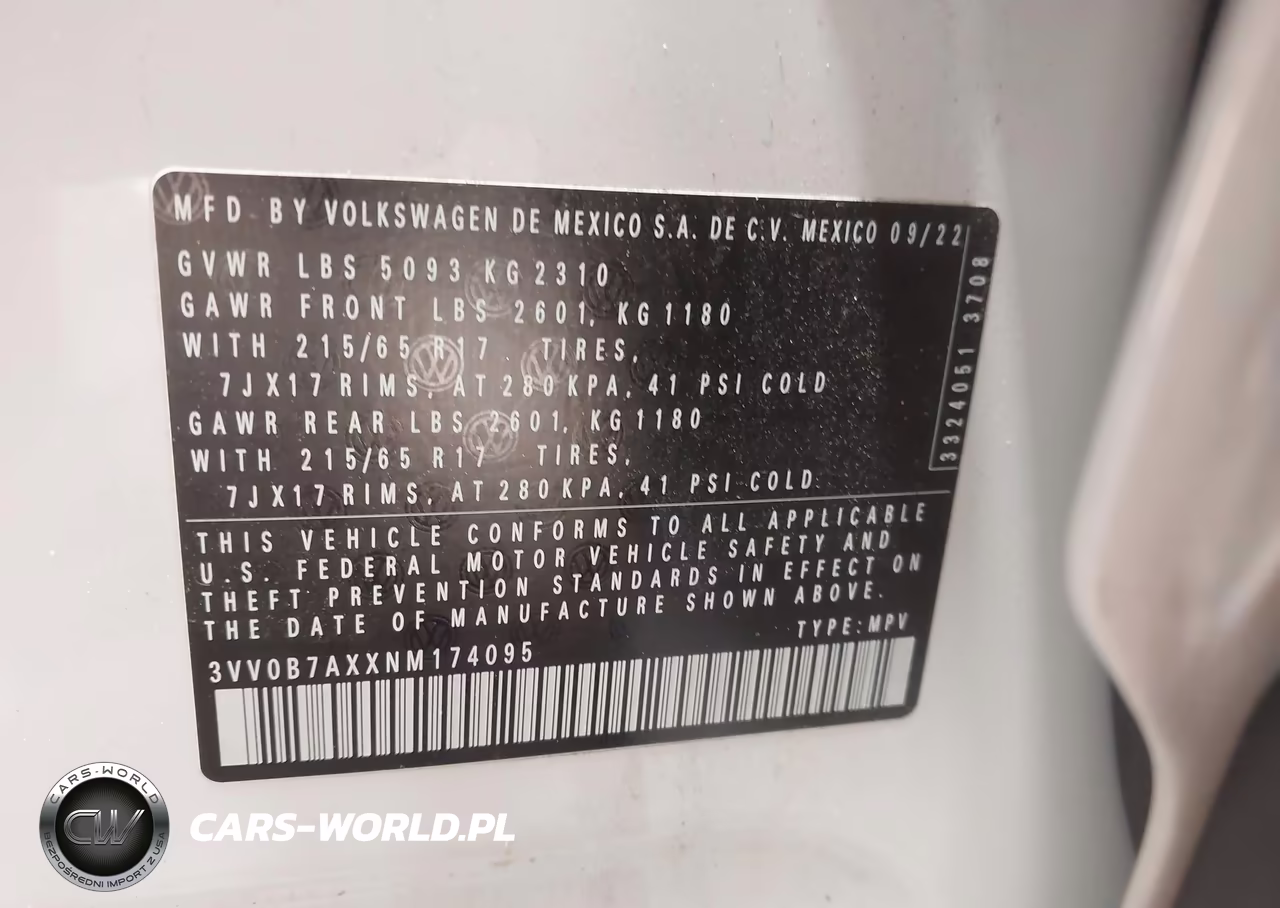 2022 Volkswagen Tiguan 2.0T S VIN:3VV0B7AXXNM174095 - 9
