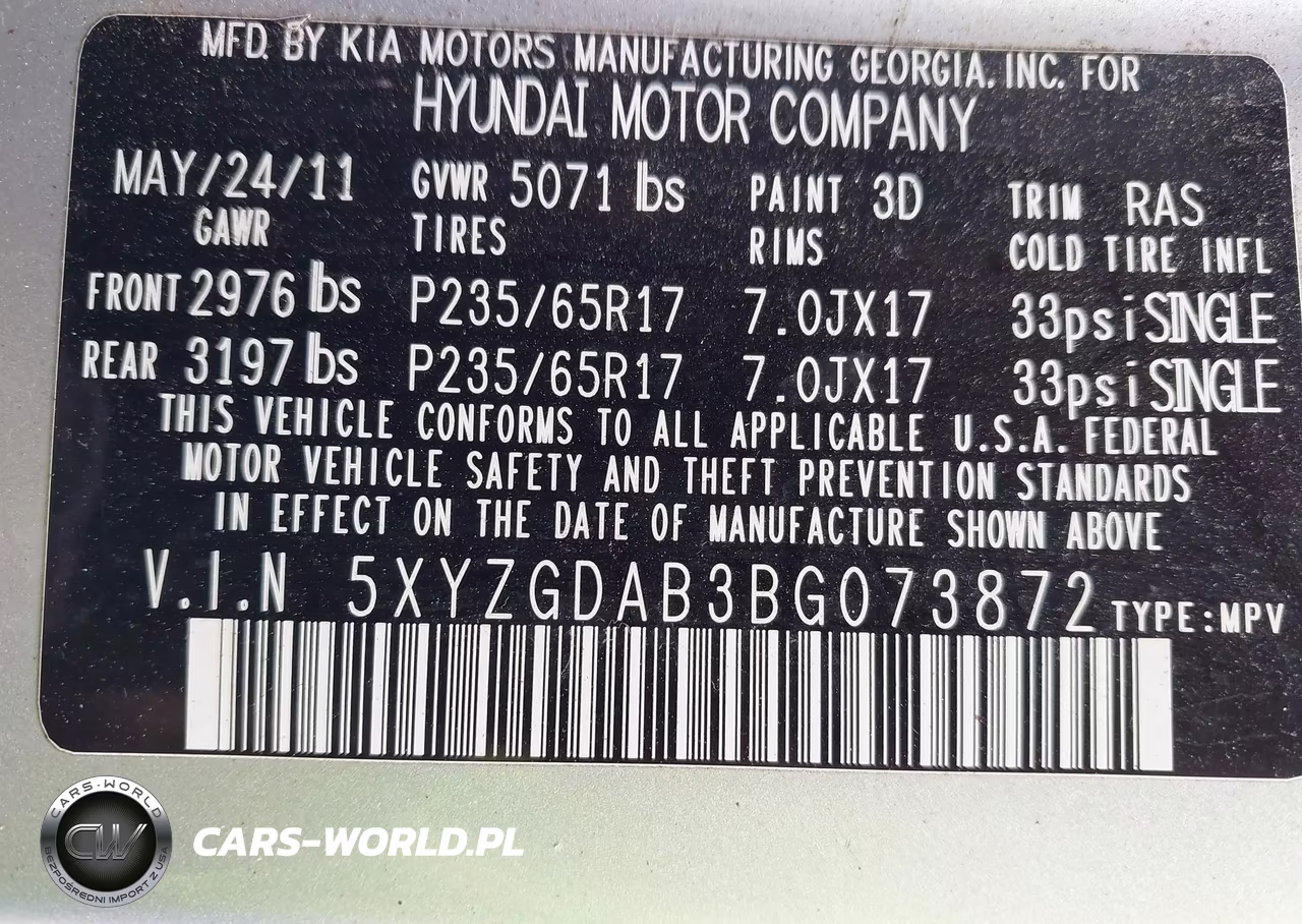2011 Hyundai Santa Fe Gls VIN:5XYZGDAB3BG073872 - 9