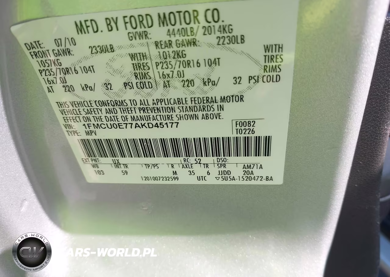 2010 Ford Escape Limited VIN:1FMCU0E77AKD45177 - 9