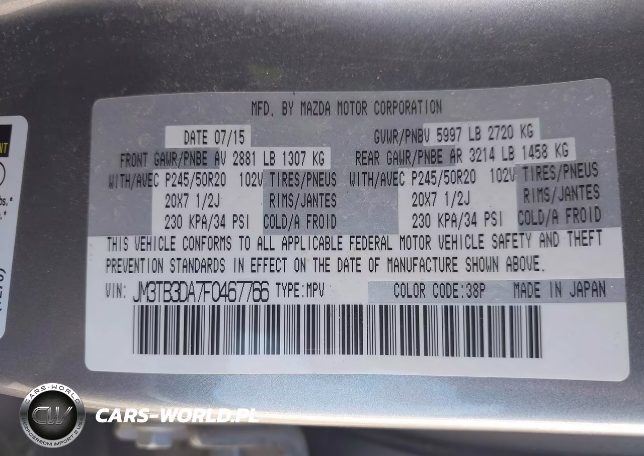 2015 Mazda Cx-9 Grand Touring VIN:JM3TB3DA7F0467766 - 9