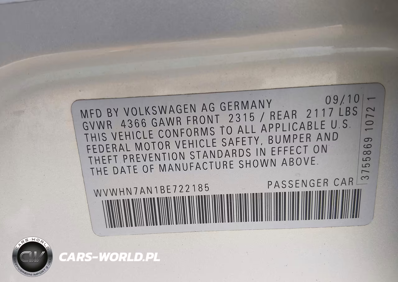 2011 Volkswagen Cc Lux VIN:WVWHN7AN1BE722185 - 9