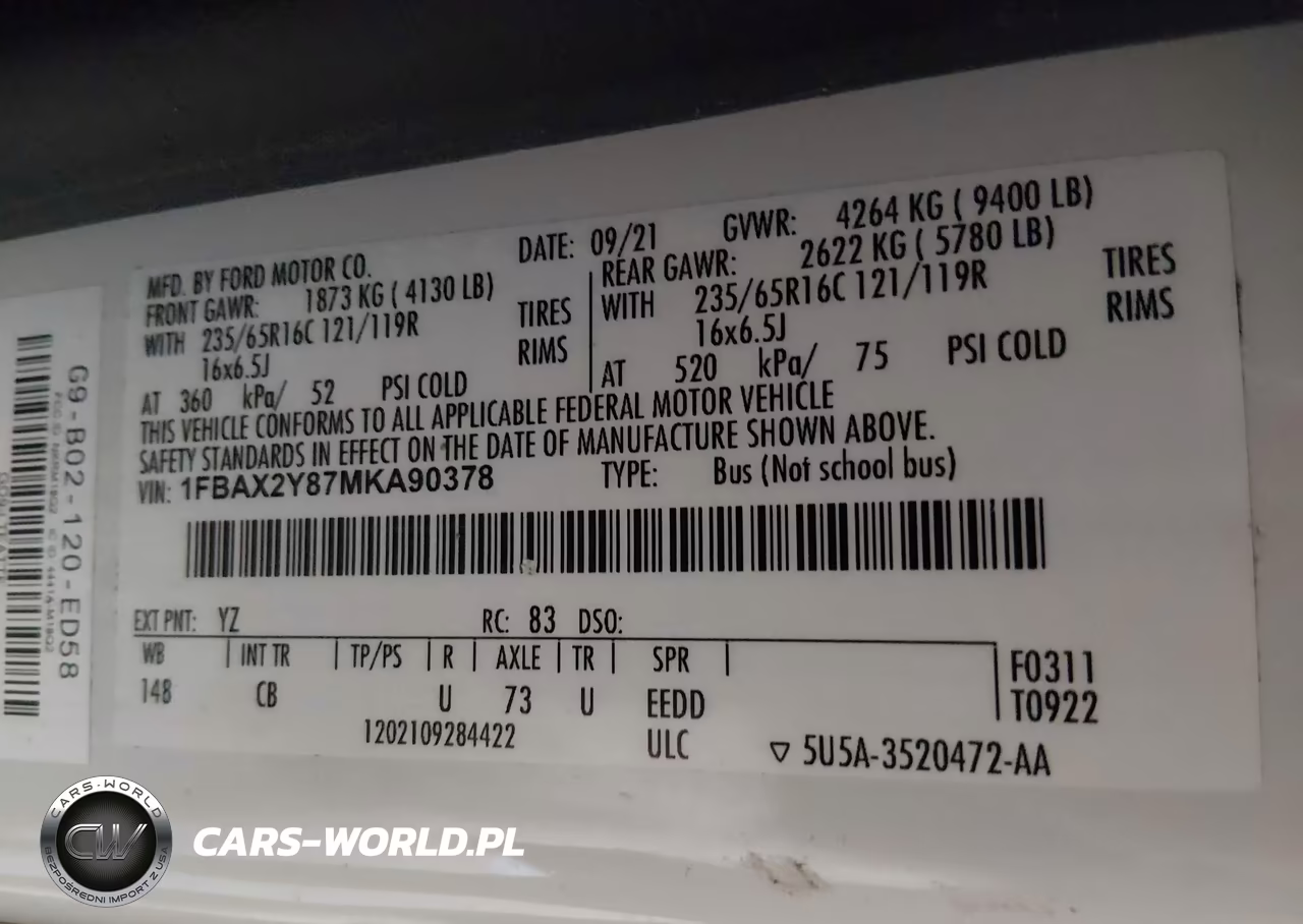 2021 Ford Transit-350 Passenger Van Xl VIN:1FBAX2Y87MKA90378 - 9