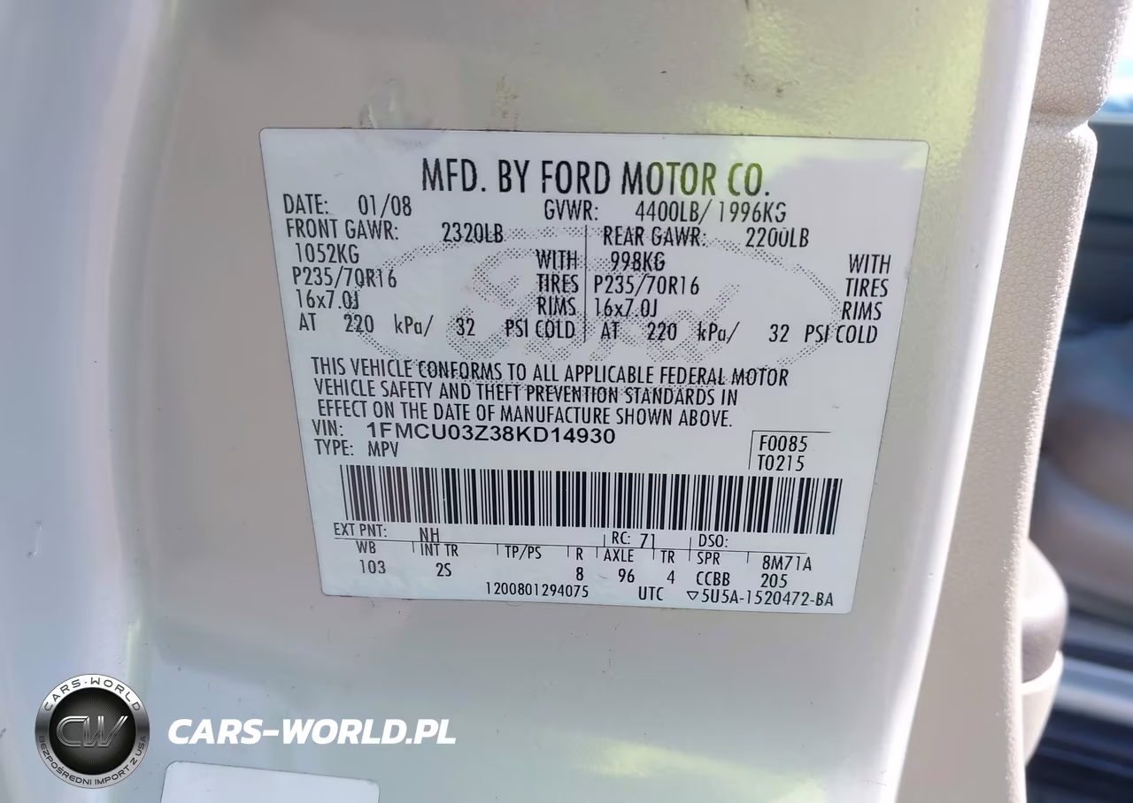 2008 Ford Escape Xlt VIN:1FMCU03Z38KD14930 - 9