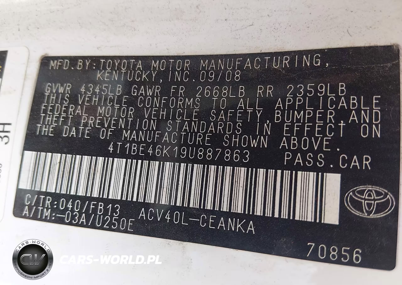 2009 Toyota Camry Le VIN:4T1BE46K19U887863 - 9