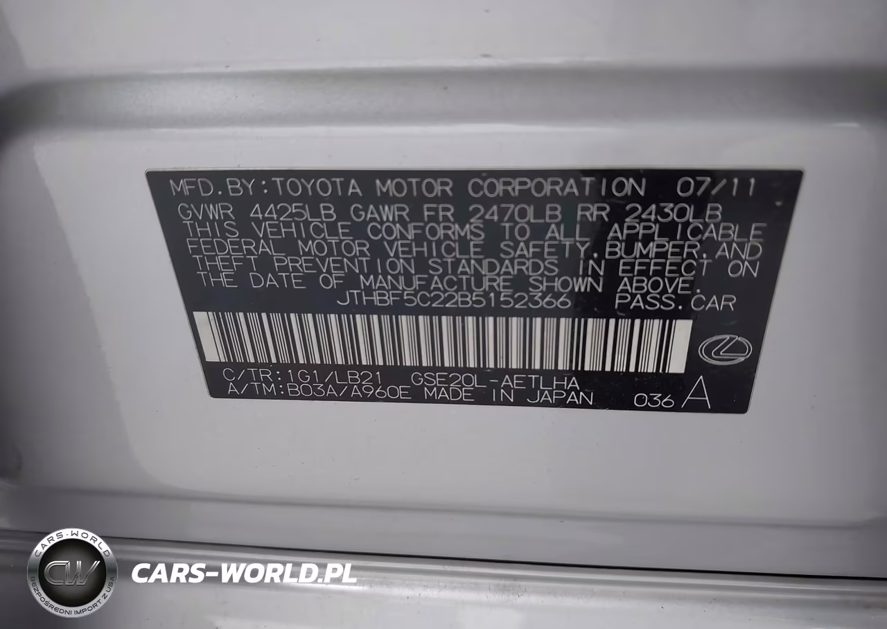 2011 Lexus Is 250 VIN:JTHBF5C22B5152366 - 9