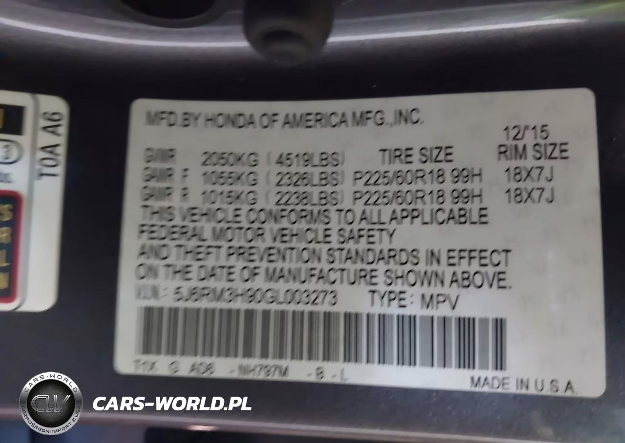 2016 Honda Cr-V Touring VIN:5J6RM3H90GL003273 - 9