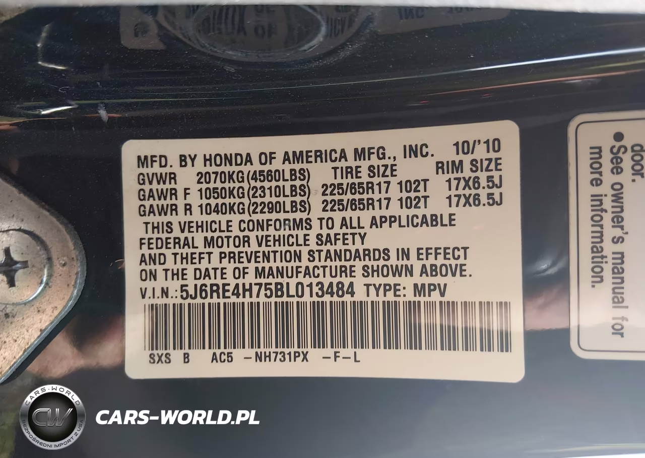 2011 Honda Cr-V Ex-L VIN:5J6RE4H75BL013484 - 9