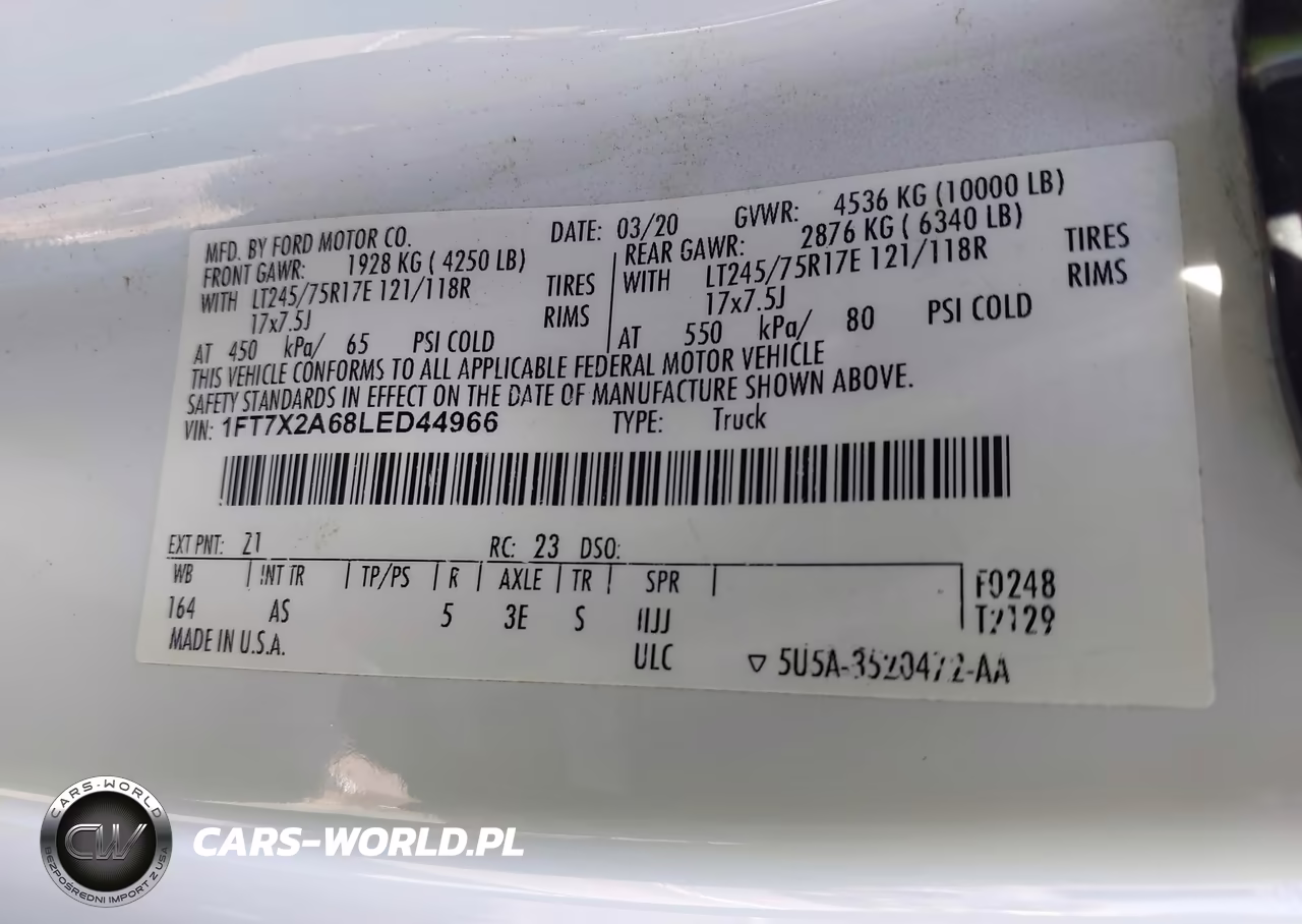 2020 Ford F-250 Xl VIN:1FT7X2A68LED44966 - 9