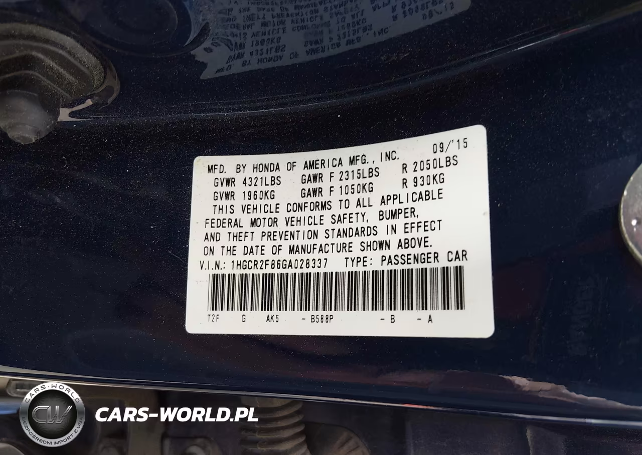 2016 Honda Accord Ex-L VIN:1HGCR2F86GA028337 - 9