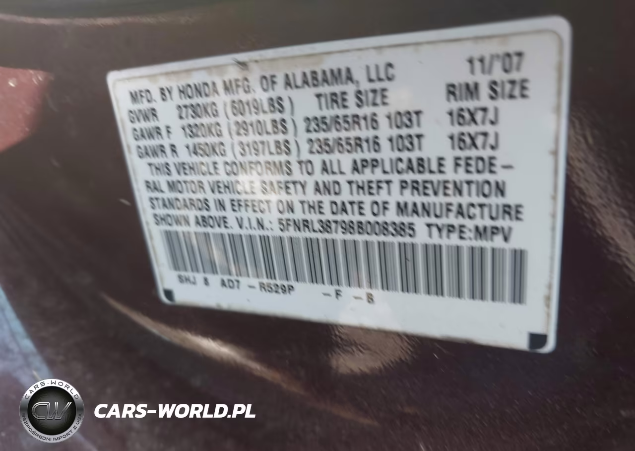 2008 Honda Odyssey Ex-L VIN:5FNRL38798B008385 - 9