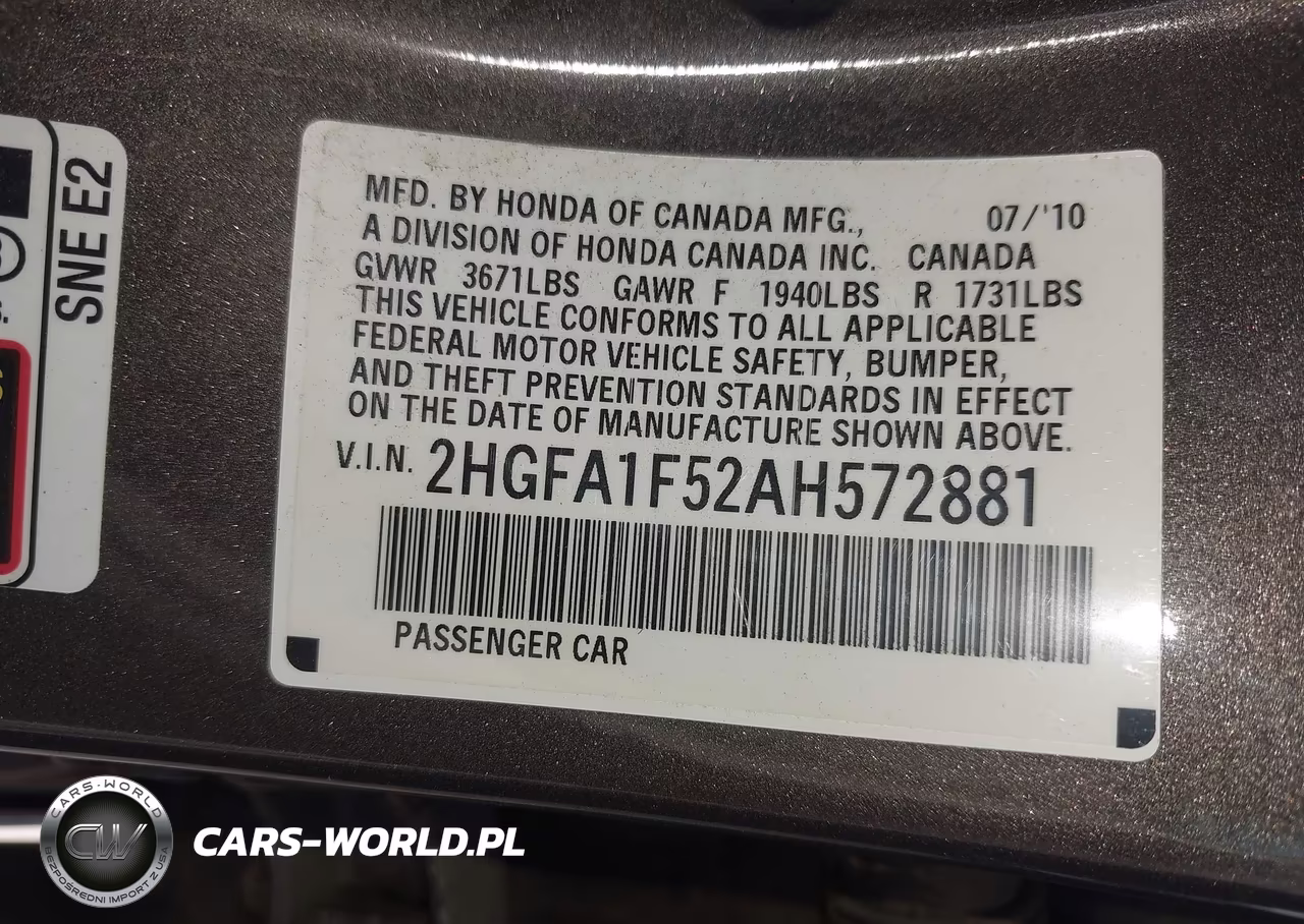 2010 Honda Civic Lx VIN:2HGFA1F52AH572881 - 9