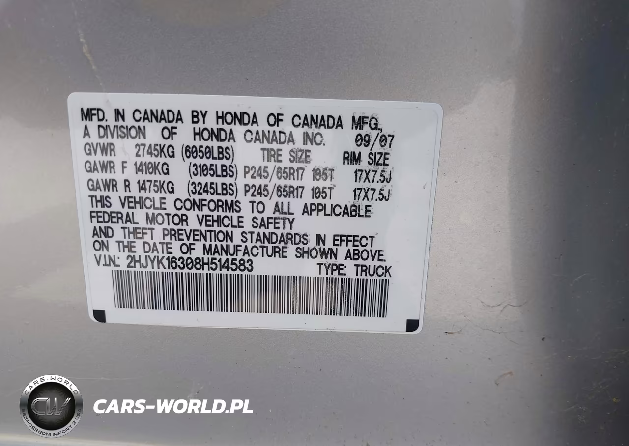 2008 Honda Ridgeline Rtx VIN:2HJYK16308H514583 - 9