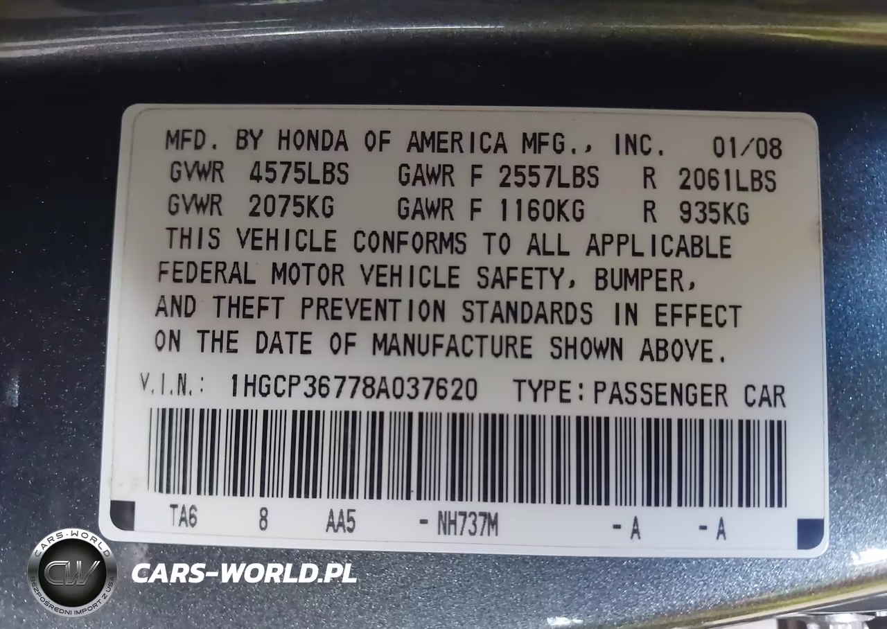2008 Honda Accord 3.5 Ex VIN:1HGCP36778A037620 - 9