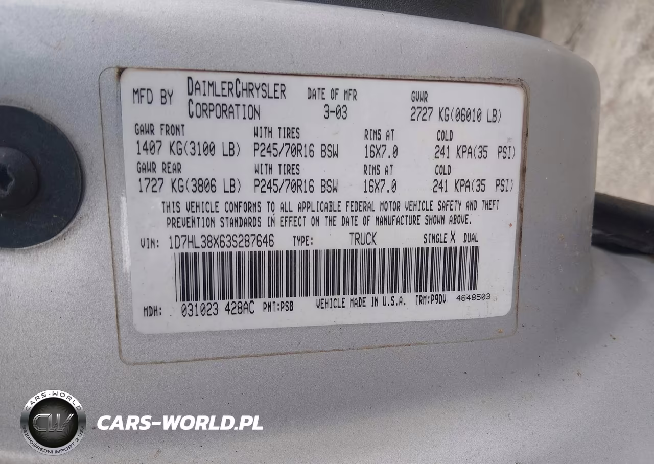 2003 Dodge Dakota Sport-Sxt VIN:1D7HL38X63S287646 - 9