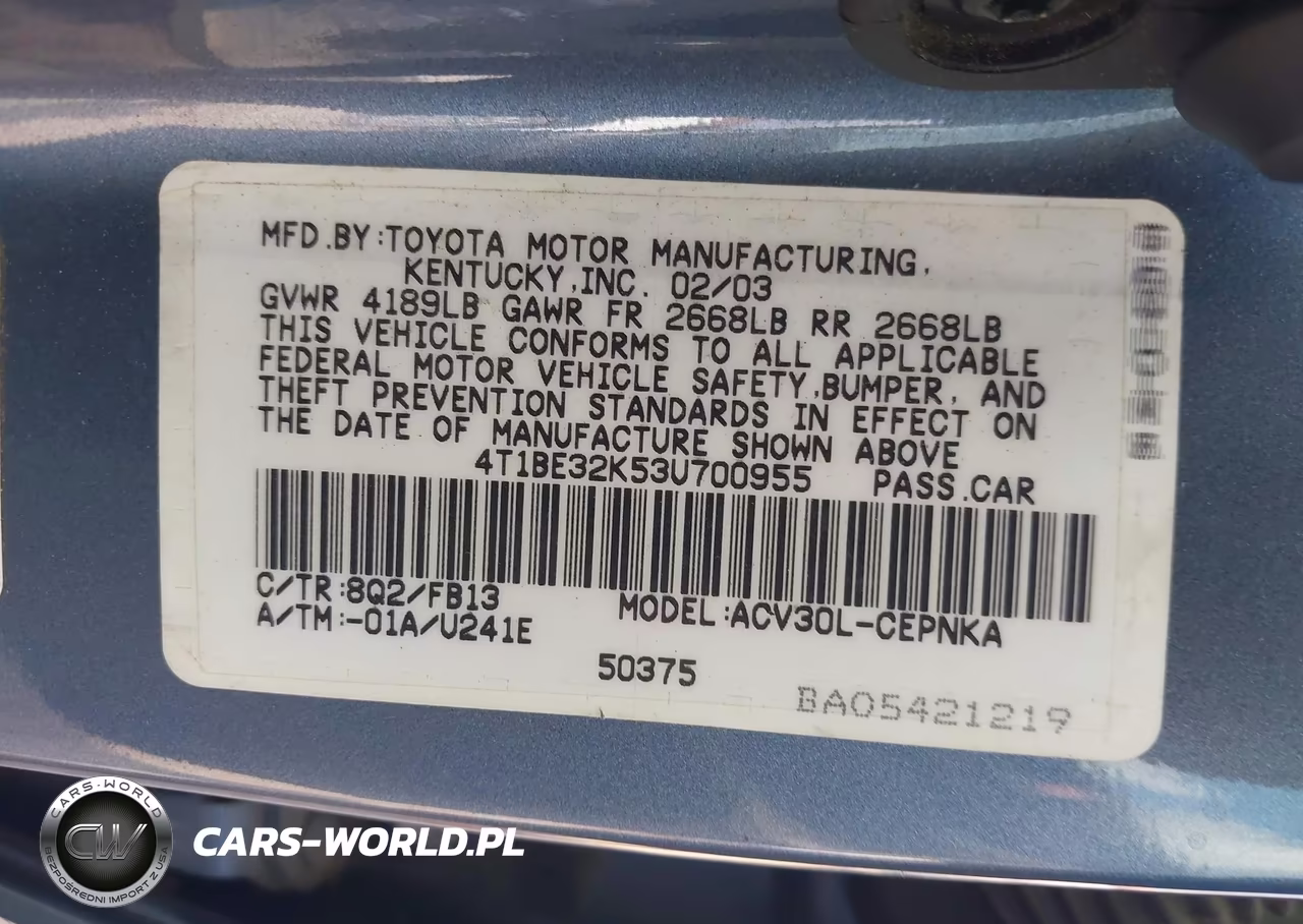 2003 Toyota Camry Le VIN:4T1BE32K53U700955 - 9