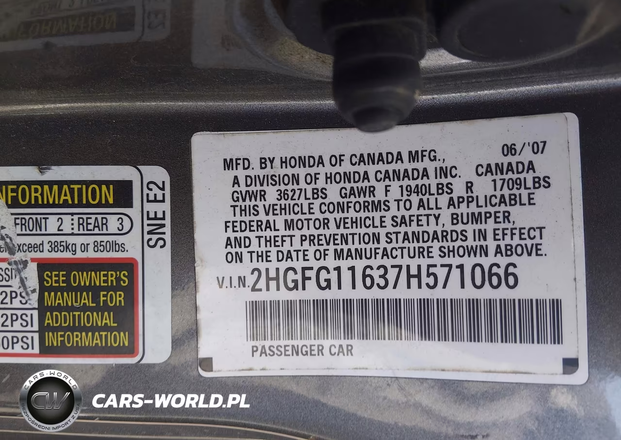 2007 Honda Civic Lx VIN:2HGFG11637H571066 - 9