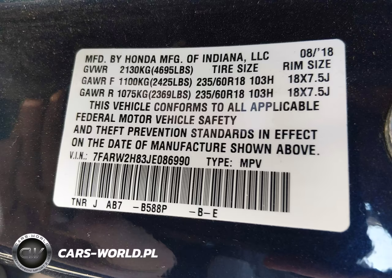 2018 Honda Cr-V Ex-L-Ex-L Navi VIN:7FARW2H83JE086990 - 9