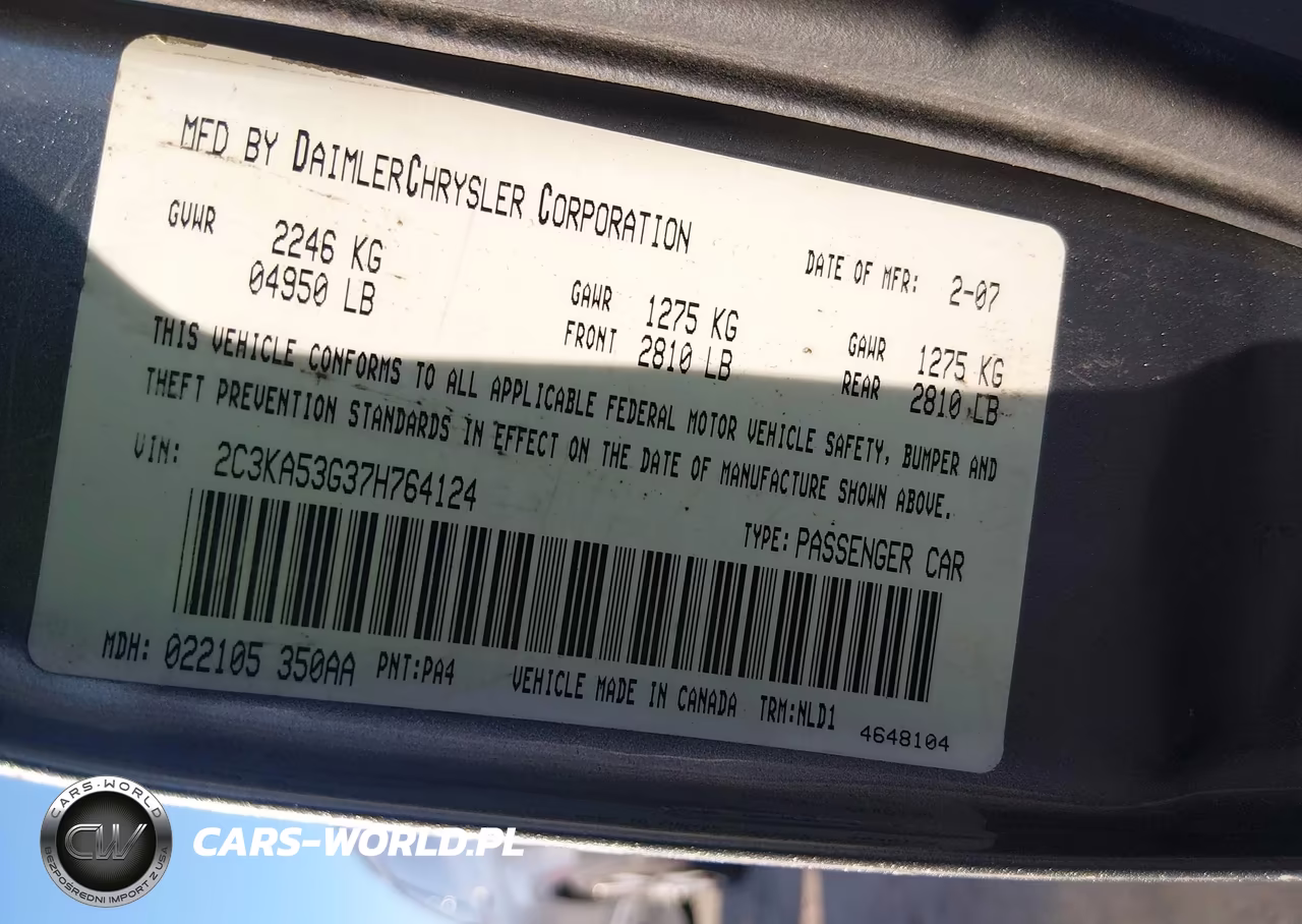 2007 Chrysler 300 Touring VIN:2C3KA53G37H764124 - 9