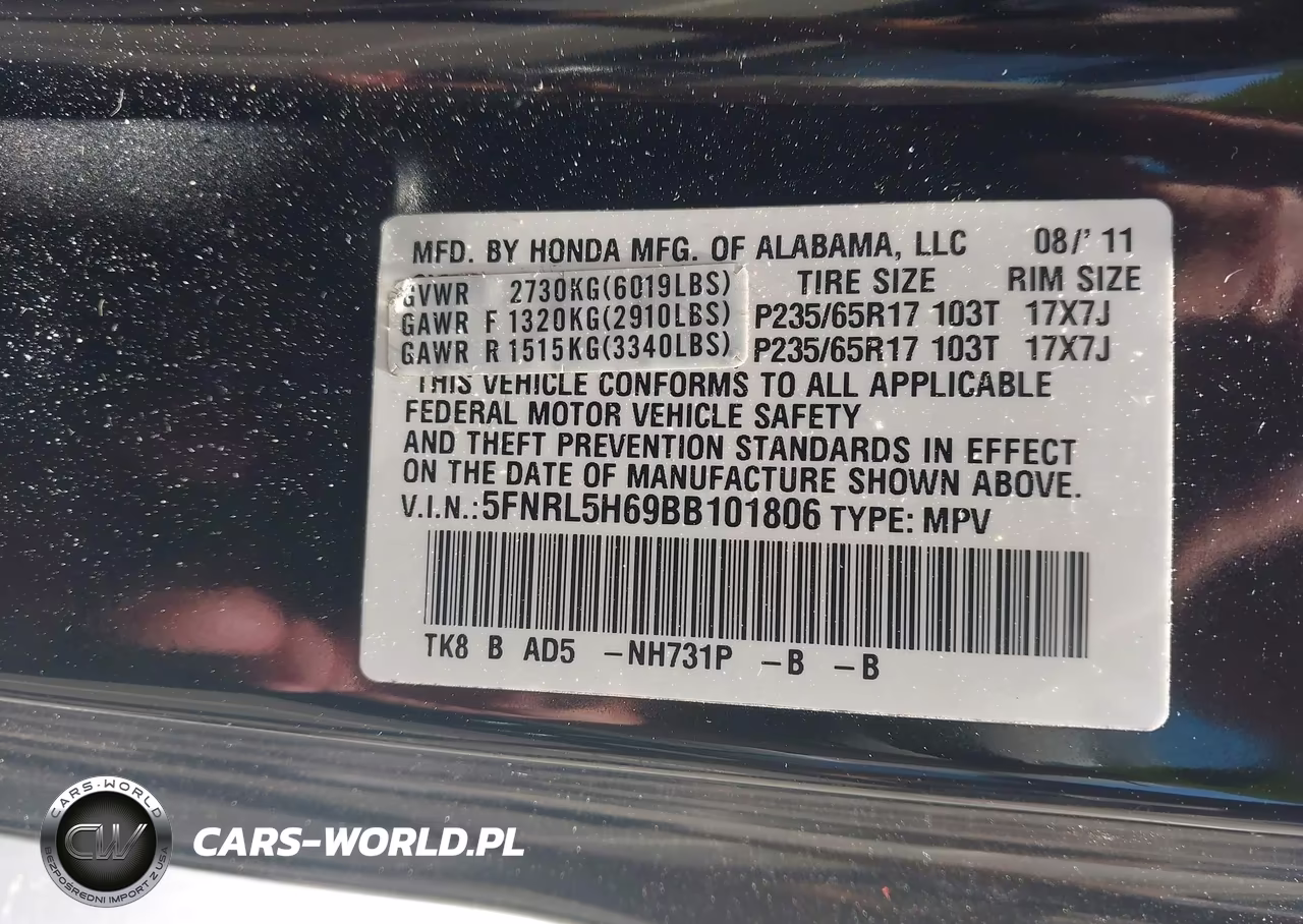 2011 Honda Odyssey Ex-L VIN:5FNRL5H69BB101806 - 9