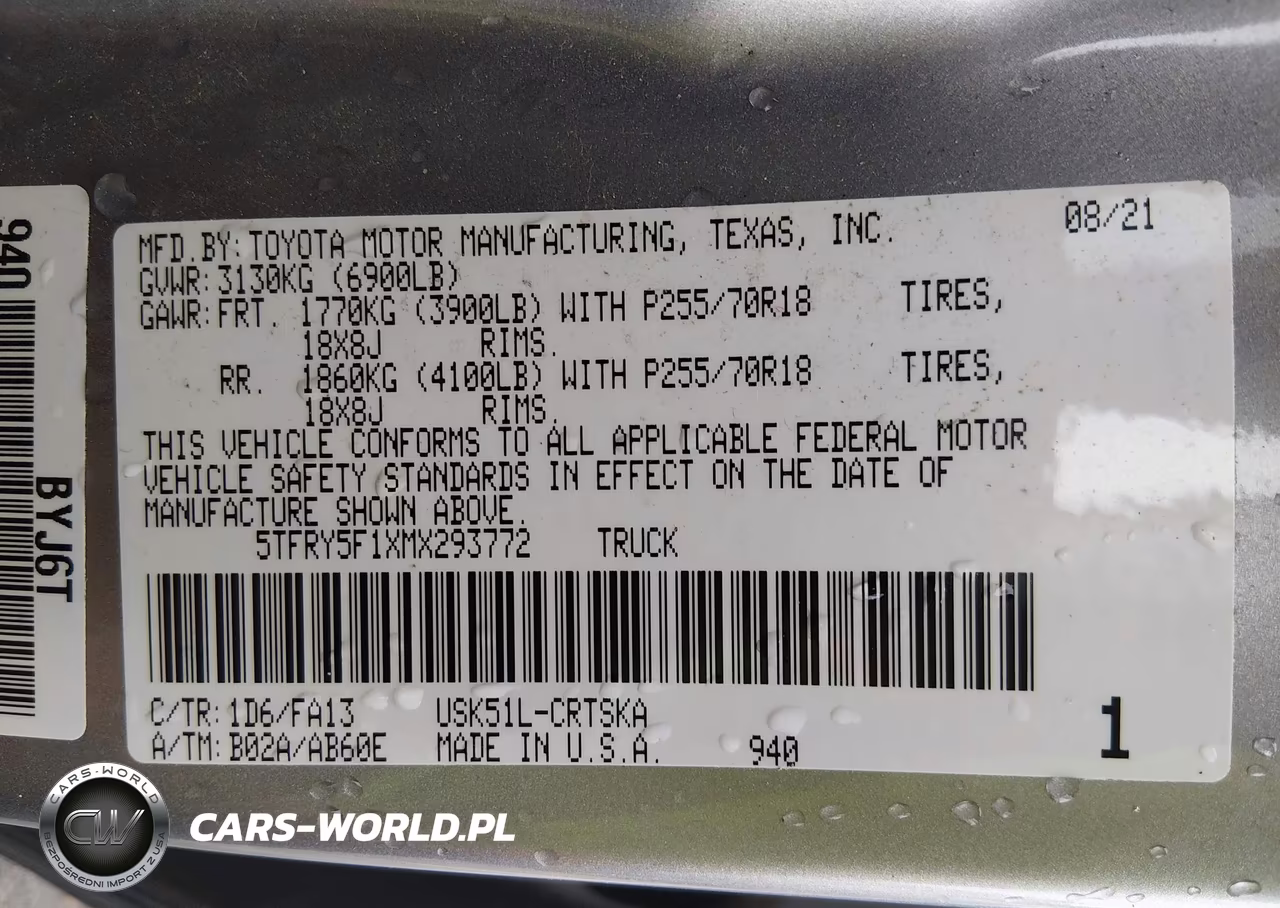 2021 Toyota Tundra Sr VIN:5TFRY5F1XMX293772 - 9