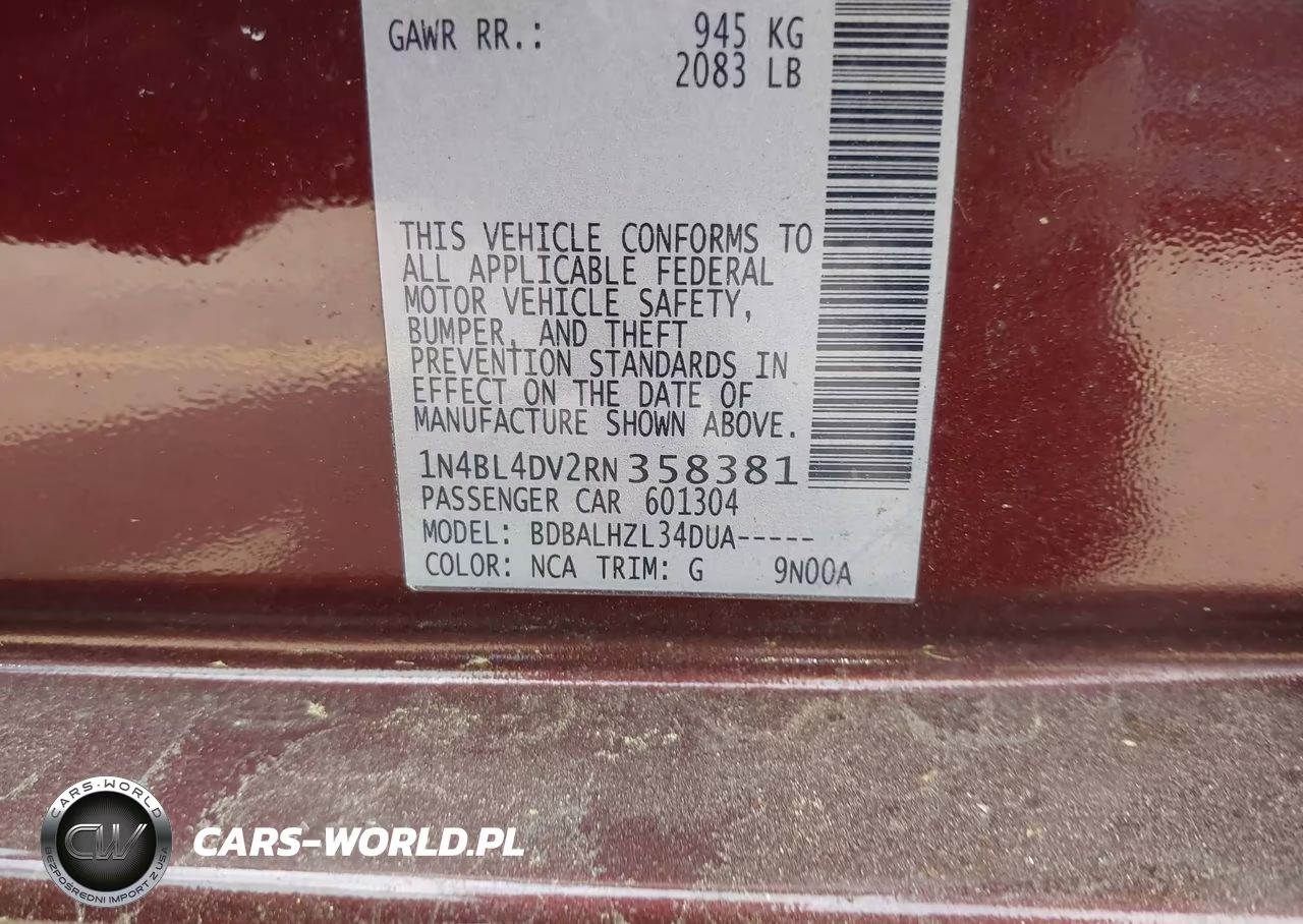 2024 Nissan Altima Sv Fwd VIN:1N4BL4DV2RN358381 - 9