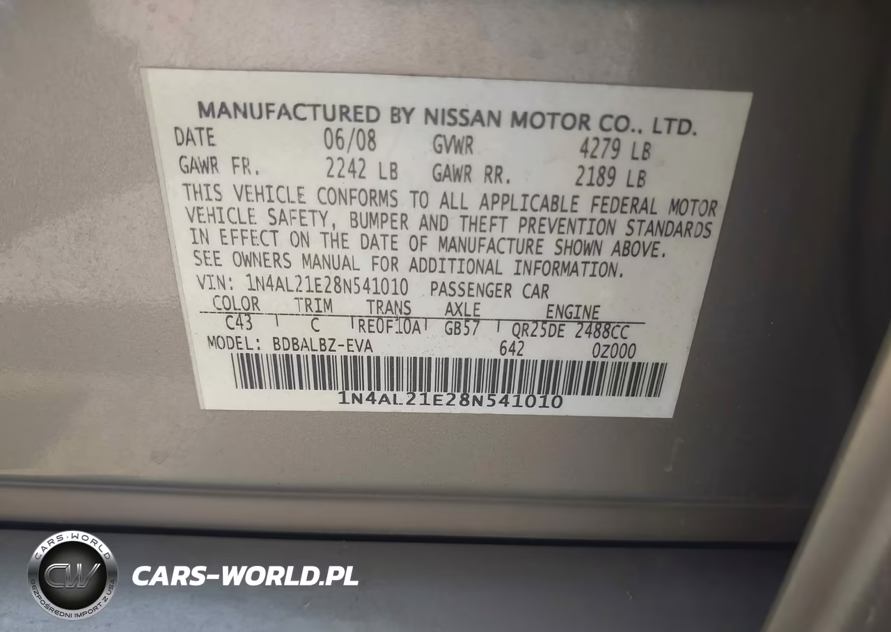 2008 Nissan Altima 2.5 S VIN:1N4AL21E28N541010 - 9